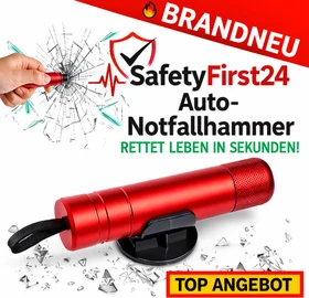 Böttcher-AG Nothammer Sicherheitshammer rot, 2 in 1, mit Gurtschneider und Federkörner