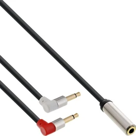 InLine Klinken Adapter, 2x 3.5mm Stecker gewinkelt auf 1x 3.5mm Buchse, 1m, schwarz (99251A)