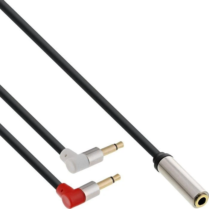 InLine Klinken Adapter, 2x 3.5mm Stecker gewinkelt auf 1x 3.5mm Buchse, 1m, schwarz