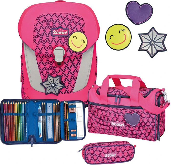 Scout Sunny II DIN Neon Safety Pink Glow Schultaschen-Set, 4-tlg.