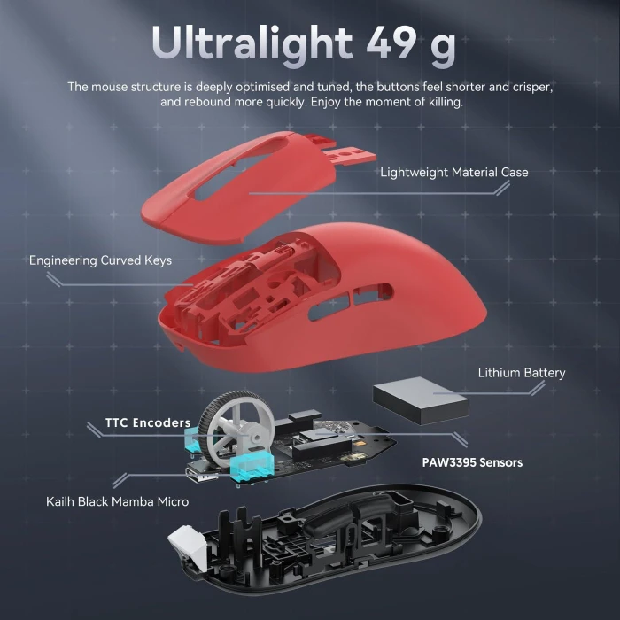 Attack Shark X3 Wireless Gaming Mouse rot, USB/Bluetooth