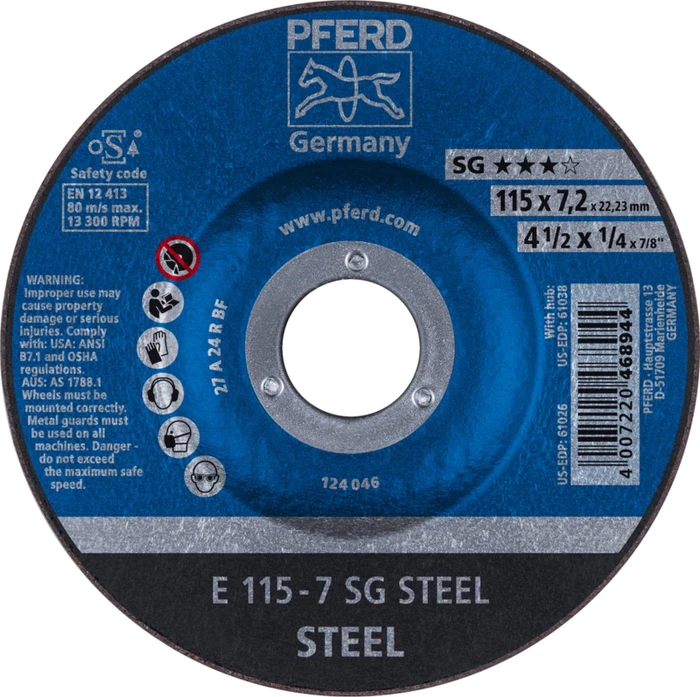 Pferd E 115-7 SG STEEL Schleifscheibe, 115x7.2x22.23mm, 10 Stück