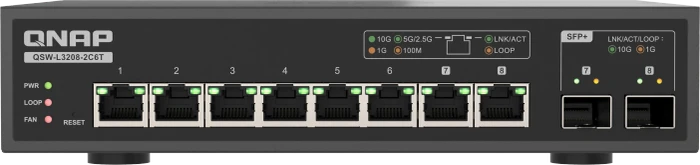 QNAP QSW-L3200 Desktop 10G Managed Switch, 6x RJ-45, 2x RJ-45/SFP+