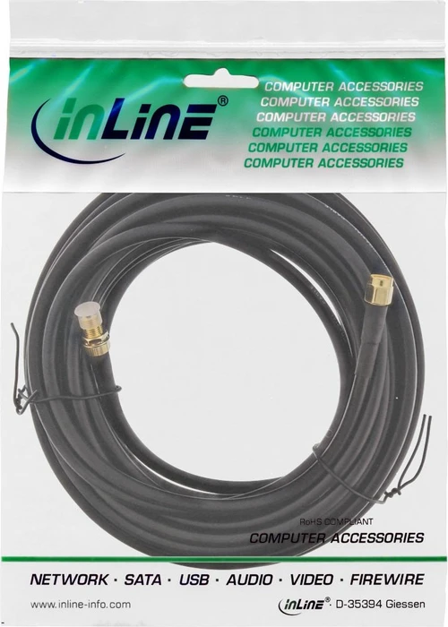 InLine Antennenkabel RP-SMA Stecker/RP-SMA Buchse, 10m, schwarz