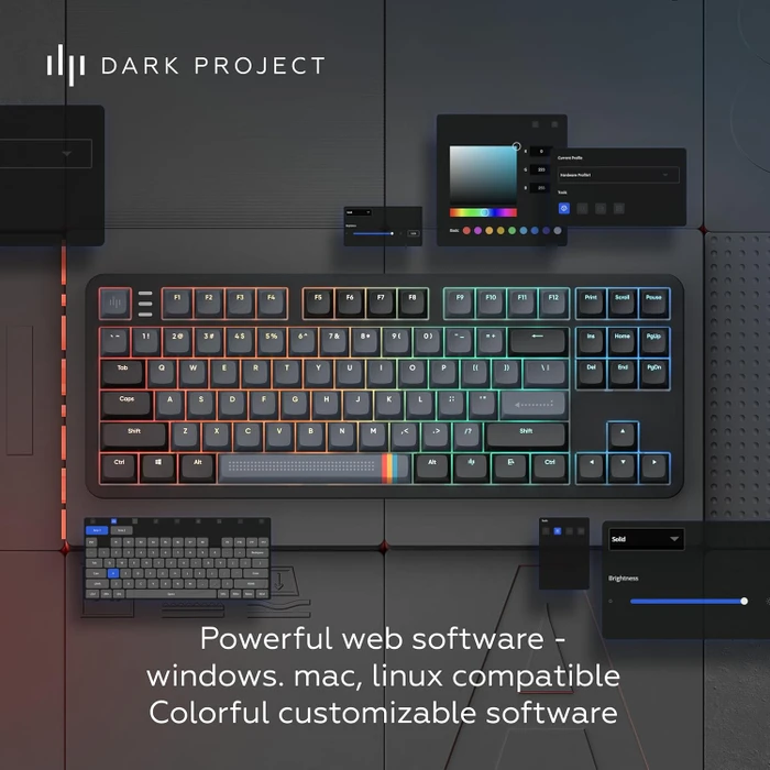 Dark Project ALU87A Midnight Gaming Keyboard, blau/schwarz, LEDs RGB, g3ms Zircon Speed, USB, US