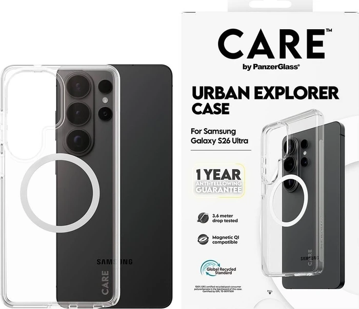 PanzerGlass Care Urban Explorer Case transparent mit Qi weiß für Samsung Galaxy S26 Ultra