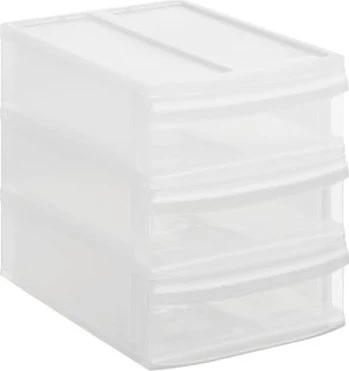 Rotho Tower S Systemix Schubladenbox, 3 Schubladen, transparent