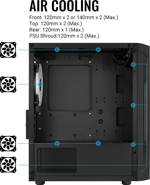 AeroCool Trinity Mini, Lüfter LED RGB, Glasfenster
