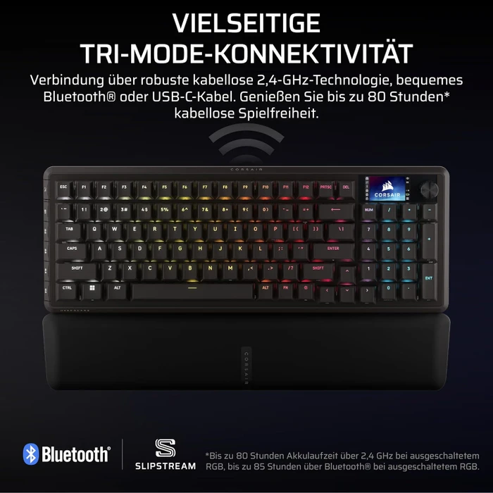 Corsair Vanguard 96 Wireless, schwarz, LEDs RGB, MLX Plasma, USB/Bluetooth, DE