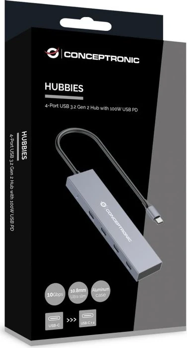 Conceptronic 4 Port USB 3.1 Hub mit 100W USB PD, USB-C 3.1 [Stecker]