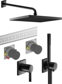 Keuco IXMO Brause-Set 4 Einhebelmischer für 2 Verbraucher mit Brausehalter und Kopfbrause schwarz matt