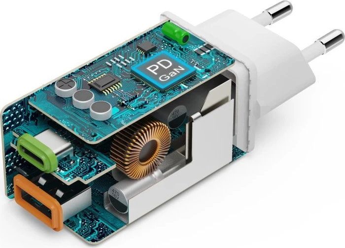 Hama GaN Schnellladegerät, USB-C/USB-A, 1x USB-C + 1x USB-A, 45W, weiß