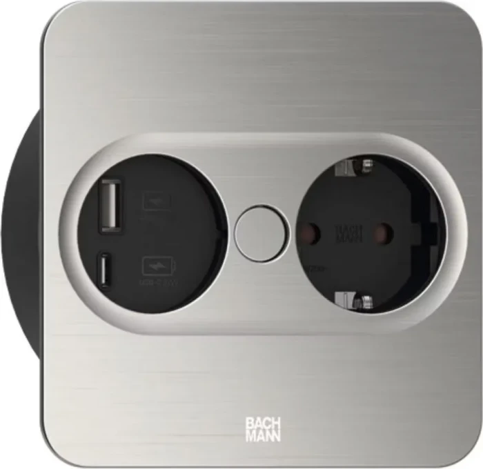 Bachmann Twist 2, 1-fach, 1x USB-Charger A/C, eckig, 2m, Edestahl-Optik