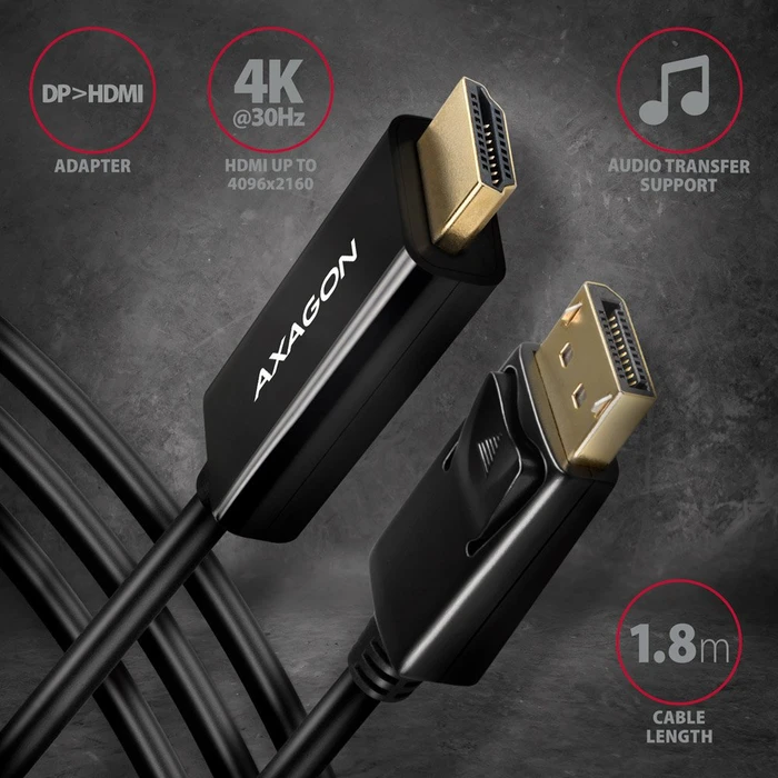 Axagon DisplayPort 1.2/HDMI 1.4b Adapterkabel schwarz, 1.80m