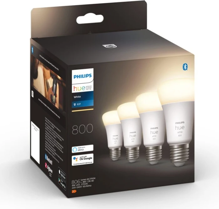 Philips Hue White 800 LED-Bulb E27 9W/827, 4 Stück