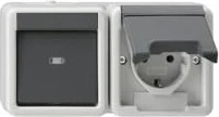 Gira Kombination Wippschalter/SCHUKO-Steckdose 16A 250V waagerecht, grau
