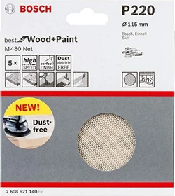 Bosch Professional M480 Best for Wood and Paint Gewebeschleifblatt K220, 115mm, 5 Stück