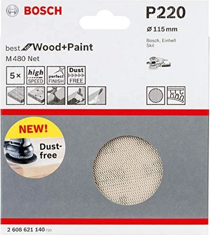 Bosch Professional M480 Best for Wood and Paint Gewebeschleifblatt K220, 115mm, 5 Stück