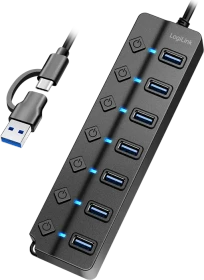 LogiLink USB 3.2 Gen1 Hub mit Ein-/Aus-Schalter, 7x USB-A 3.0, USB-C/USB-A 3.0 [Stecker] (UA0420)