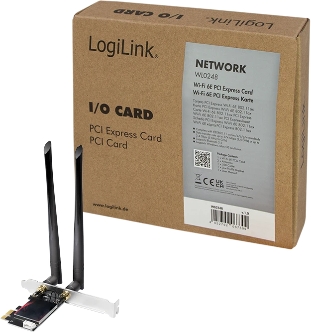 LogiLink WLAN-Adapter, 2.4GHz/5GHz/6GHz WLAN, Bluetooth 5.3, PCIe x1