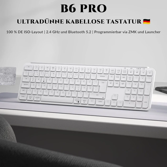 Keychron B6 Pro Ultra-Slim Wireless, Ivory White, USB/Bluetooth, DE