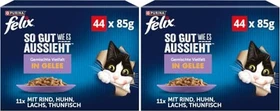Purina Felix So gut wie es aussieht Gemischte Vielfalt in Gelee, Multi Pack mit Rind, Huhn, Thunfisch und Lachs, 3.74kg (44x 85g)