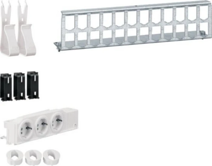 Hager Multimedia Kit mit 3x Steckdose, Patch-Panel, RJ45, Geräte- u. Kabelhalter