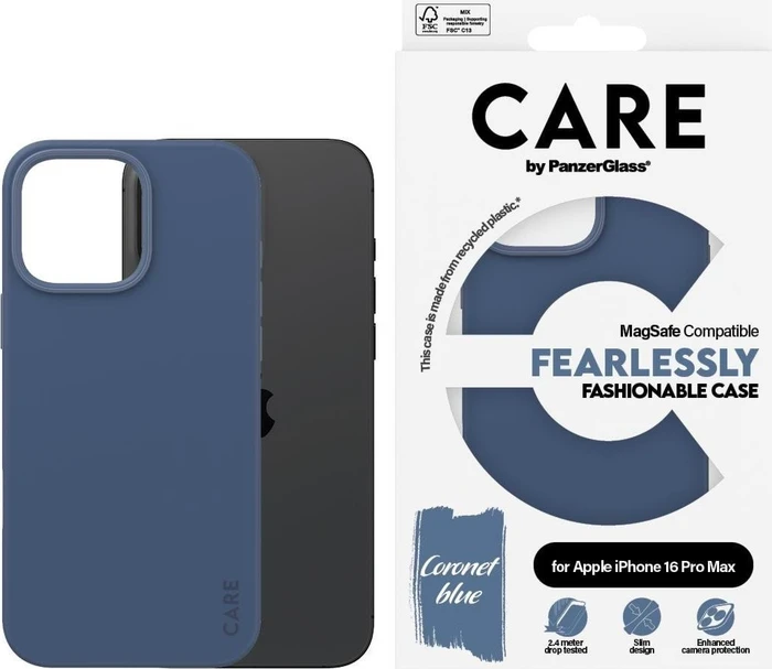 PanzerGlass Care Fashionable Case MagSafe für Apple iPhone 16 Pro Max Coronet Blue