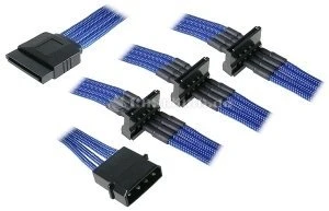 BitFenix Alchemy SATA-Stromadapter 4-Pin [IDE] auf 4x 15-Pin [SATA] 20cm, sleeved blau/schwarz
