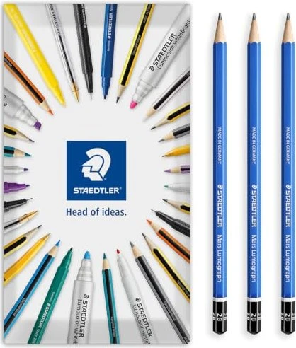 Staedtler Mars Lumograph 100 Bleistift 2B graphit, blau, 3er-Pack