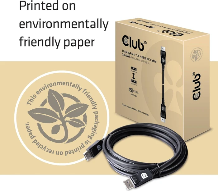 Club 3D DisplayPort 1.4 Kabel 8K60Hz DSC1.2 HBR3 HDR schwarz, 3m