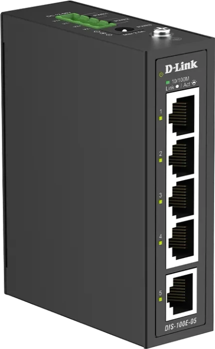 D-Link DIS-100E Industrial Railmount Switch, 5x RJ-45