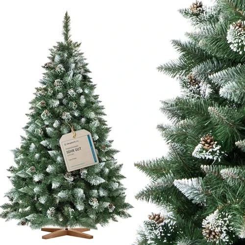 FairyTrees Künstlicher Weihnachtsbaum Tanne mit Schnee grün/weiß, 180cm