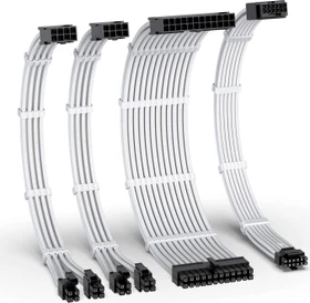 EZDIY-FAB 12VHPWR Cable Kit, 1x 24-Pin, 2x 4/8-Pin ATX, 1x 12VHPWR PCIe, 16AWG, weiß/schwarz (DE2-16AWG PET-12+4 KIT F to M-W)