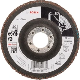 Bosch Professional X581 Best for Inox Fächerschleifscheibe gerade K40, 115x22.23mm, 1 Stück