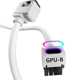 AsiaHorse Hydrus 8-Pin PCIe Verlängerungskabel, RGB beleuchtet, 18AWG, 90° gewinkelt, Typ B, Clip oben, weiß, 30cm