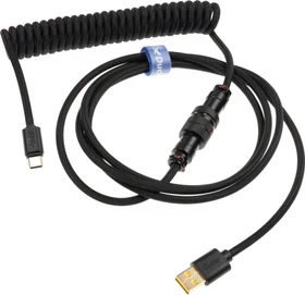 Ducky Premicord Spiralkabel USB-C auf USB-A, Tastaturkabel (Spiral-Textilkabel), 1.8m, Black Edition