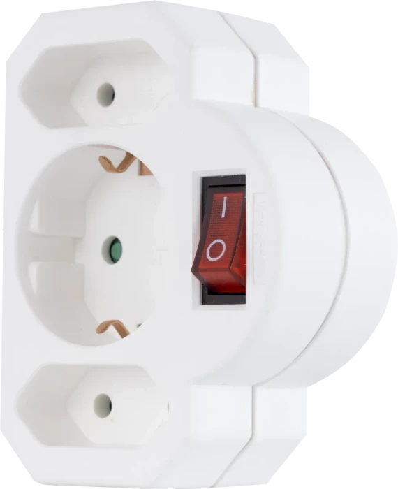 REV Ritter Adapterstecker mit Schalter, 3-fach, 2x Euro, 1x Schuko, weiß