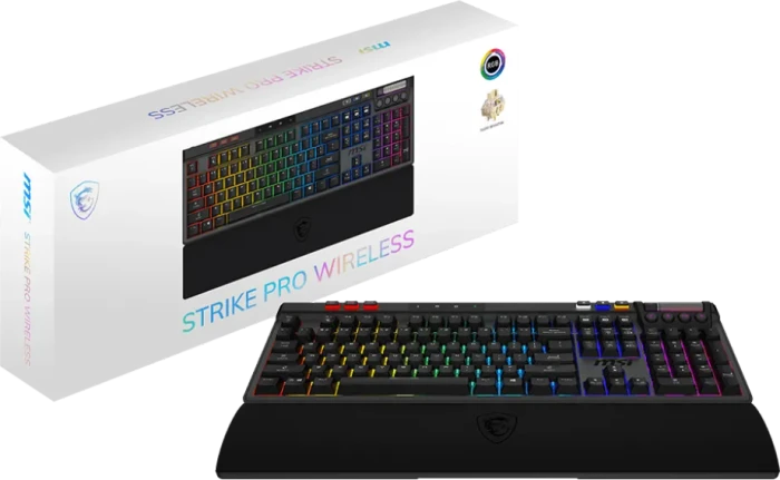 MSI STRIKE PRO Wireless Gaming Keyboard, LEDs RGB, Kailh Midnight Pro Silent Tactile, USB/Bluetooth, DE