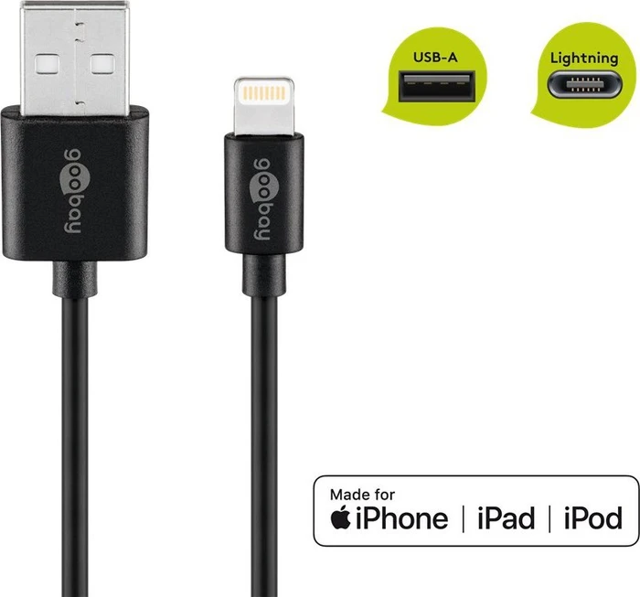 Wentronic Goobay Lightning/USB-A Lade- und Synchronisationskabel 0.5m schwarz