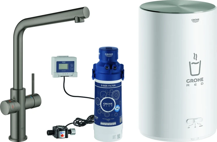 Grohe Red Duo L-Auslauf Set M hard graphite gebürstet