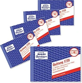 Avery-Zweckform Quittung, A5 quer, 80 Blatt, 5er-Pack