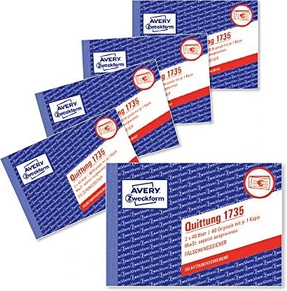 Avery-Zweckform Quittung, A5 quer, 80 Blatt, 5er-Pack