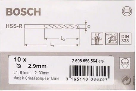 Bosch Professional HSS-R Spiralbohrer, 2.9x33x61mm, 10 Stück