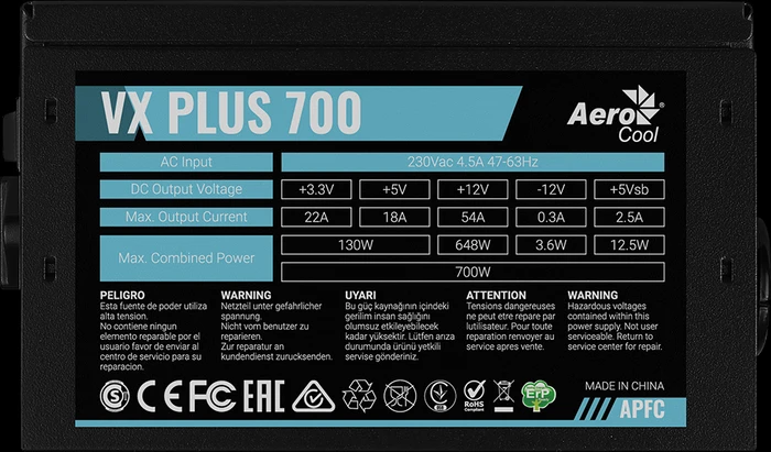 AeroCool VX-PLUS-700 700W, ATX 2.3