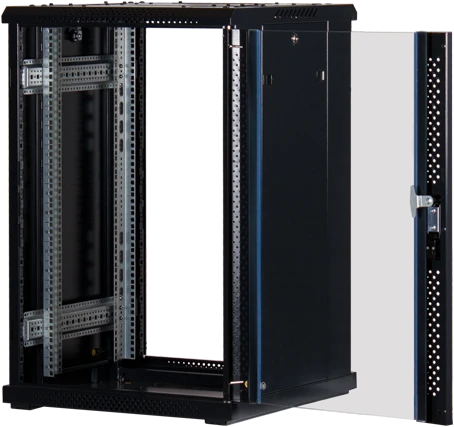 Rockstable 19" Serverschrank 18HE, Sicherheitsglastür, IP2X, schwarz, 600mm tief
