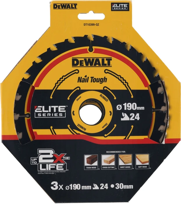 DeWalt DT10399 Extreme Kreissägeblatt 24Z, 190x1x30mm, 3 Stück