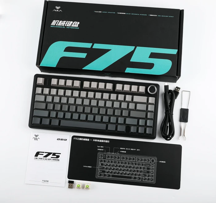 Epomaker x Aula F75, Black Gradient, LEDs RGB, hot-swap, Side-Printed, LEOBOG Reaper, USB/Bluetooth, US