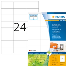 Herma Etiketten Recycling, 70x36mm, weiß, matt, 100 Blatt (2400 Etiketten)