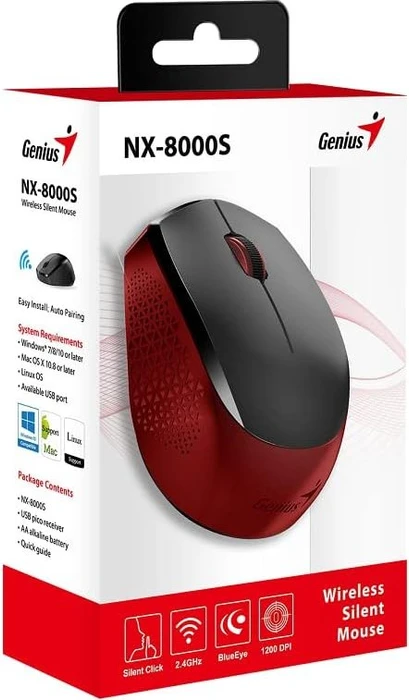 Genius NX-8000S Wireless Silent Mouse schwarz/rot, USB